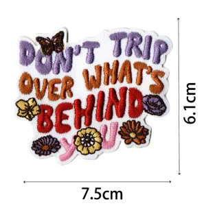 Bohemian embroidery patch positive energy quote embroidered badge for clothing bags 7.5x6.1cm