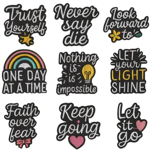 Inspirational Quotes Embroidered Patches Set Black Fabric Iron On Appliques For Clothes Bags Hats DIY Decor