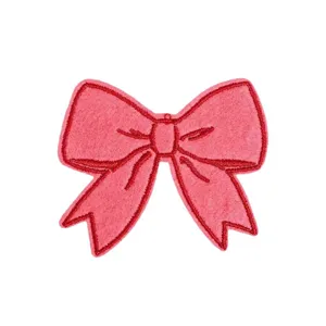 Pink bow embroidery patch, iron-on clothing repair applique, cute garment bag decorative badge.