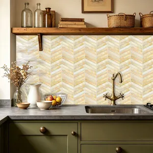 Fischgrat selbstklebende Fliesenaufkleber für Küchenrückwand wasserdichte Wand Deko Detail.