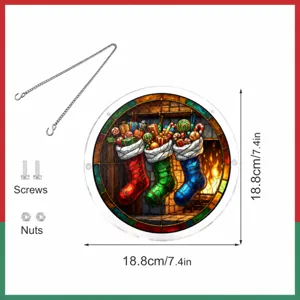 Acryl puzzel hangend bord met kerstsok en metalen ketting voor feestelijke huisdecoratie.