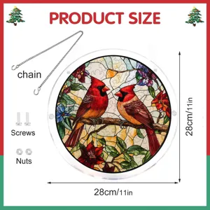 Kerst Kardinaal Acryl Hangend Bord 28cm Gebrandschilderd Glas Raamdecoratie Ketting
