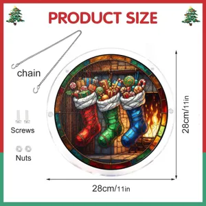 Kerst acryl puzzel hangend bord met ketting schroeven 28cm feestelijke raamdecoratie