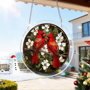 Acryl gebrandschilderd glas rode kardinaal hangbord voor kerstraam decoratie ornament.