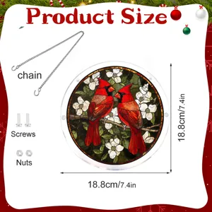 Rode kardinaal acryl hangend bord glas-in-lood stijl raamdecoratie met ketting 18.8cm
