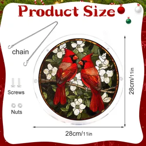 Acryl rode kardinaal hangende plaque met ketting, 28cm kerstvenster decoratie hanger.