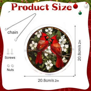 Rode kardinaal acryl hangend bord met ketting en schroeven, 20.8cm kerstvensterdecoratie.