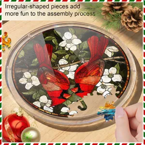 Acryl kardinaal puzzel hangbord voor kerstvakantie huisraam decor, ronde kunst.