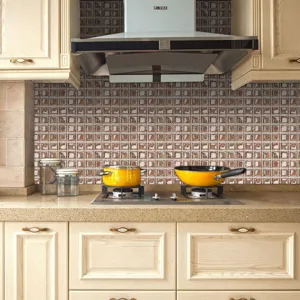 Kitchen wall tile sticker detail showcasing 3D mosaic pattern and glossy finish effect.