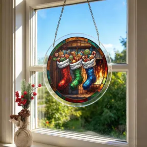 Mooie Kerst Sok Acryl Raam Hangend Bord In Glas In Lood Stijl Feestelijke Hanger