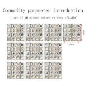 Decorative 3D mosaic tile stickers waterproof wall tile self adhesive floor stickers 15x15cm