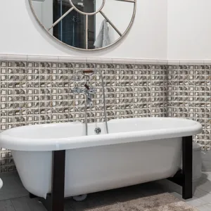 Waterproof 3D mosaic wall tile sticker, self-adhesive DIY home decorative sticker detail.