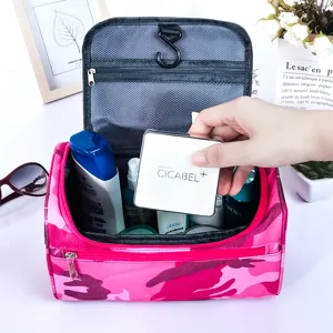 Rosa Camouflage Kulturbeutel mit Haken, Reise Kosmetik Organizer fur Kosmetik und Make-up.