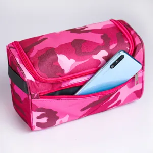 Rosa Camouflage Kulturtasche für Reisen, multifunktionaler Kosmetikorganizer für Damen und Herren.