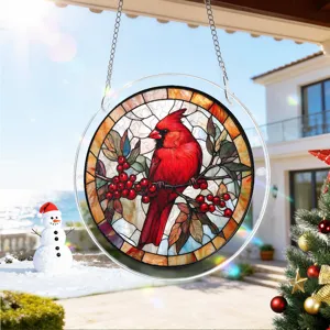 Acryl rode kardinaal glas-in-lood hangende decoratie, vogel raam zonnevanger mooi.
