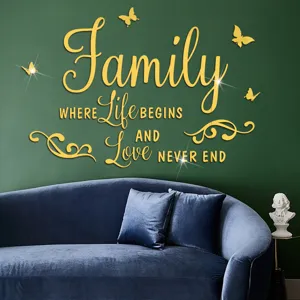 Gouden acryl familie muursticker citaat vlinder spiegel sticker voor woonkamer decor