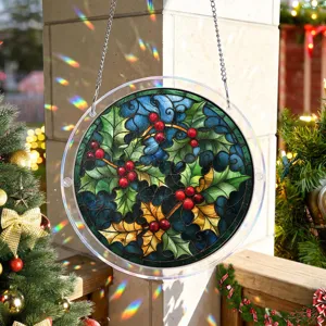 Acryl rode bes gebrandschilderd glas zonnevanger hangend ornament voor kerstraam decor.