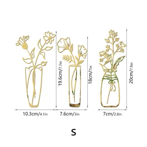 3D Acryl Spiegel Blumen Vase Wandaufkleber, gold wasserdicht DIY Heim Deko Wohnzimmer.