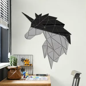 Geometrische eenhoorn acryl spiegel muursticker voor woonkamer slaapkamer decor.