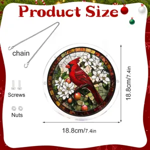 Acryl kardinaal vogel hangend bord glas-in-lood raamdecoratie met ketting schroeven 18.8cm