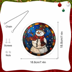 Kerst sneeuwpop acryl hangend bord maattabel met ketting en schroeven 18.8cm
