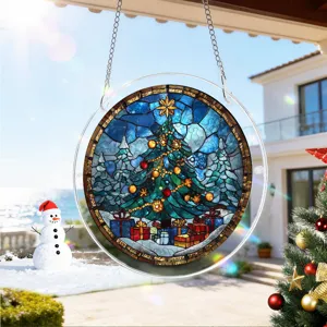 Kerstboom acryl hangende decoratie gebrandschilderd glas raam vanger vakantie ornament