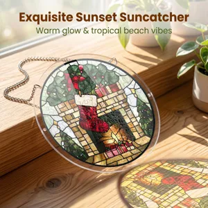 Mooie acryl kerstsok zonnevanger hanger, prachtige glas-in-lood stijl raamdecoratie.