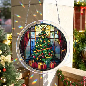 Gedetailleerd overzicht van acryl kerstboom hangend ornament, feestelijke raam zonnevanger