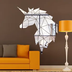 Eenhoorn Spiegel Acryl Muursticker 3D Geometrische Zelfklevende Muursticker Kunst Muurschildering voor Woonkamer Slaapkamer Huisdecoratie