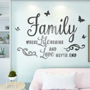 Acryl spiegel familie muursticker citaat waterdicht woondecoratie kinderkamer sticker