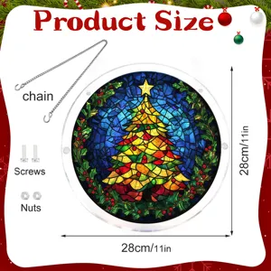Mooi kerstboom glas-in-lood acryl hangend bord met ketting en schroeven, 28cm decor.