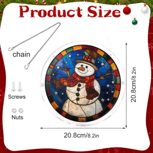 Kerst acryl sneeuwpop hangend bord met ketting schroeven moeren 20.8cm raamdecoratie