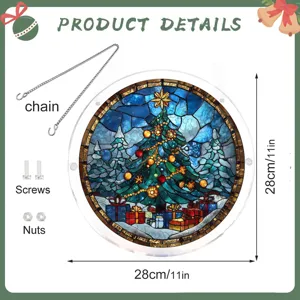 Acryl gebrandschilderd glas kerstboom hangend bord met ketting schroeven 28cm raamdecoratie