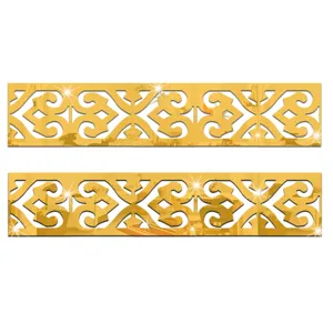 Gold mirror wall sticker geometric hollow decor trim for ceiling and baseboard design.