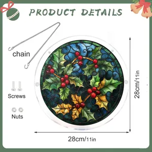Kerstfeest acryl hulst hangend bord raamdecoratie met metalen ketting schroeven 28cm