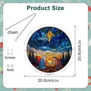 Kerst glas-in-lood acryl hangend bord met ketting schroeven en moeren 20.8cm grootte
