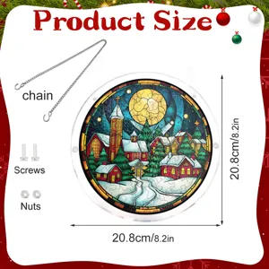 Acryl hangend bord met kerstsneeuwtafereel ronde decoratieve vensterhanger met ketting
