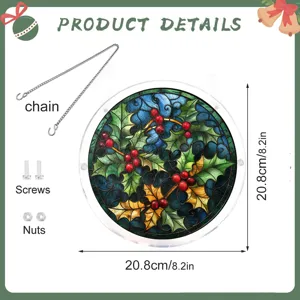 Acryl kerst rode bessen hangend bord hanger met ketting en schroeven 20.8cm detail.