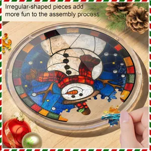 Kerst sneeuwman acryl puzzel hangend bord vakantie raam decoratie rond stijlvol ontwerp