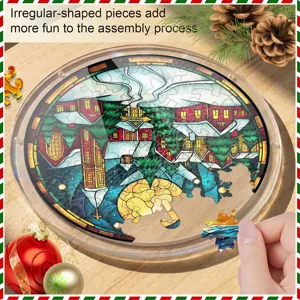 Kerst sneeuwscène acryl puzzel hangende decoratie feestelijke raamdisplay vakantiehanger