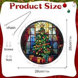 Kerstboom acryl hangend bord met ketting schroeven moeren 28cm raamdecoratie item