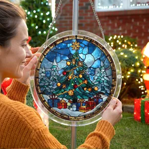 Acryl gebrandschilderd glas kerstboom hangend ornament voor feestelijke decoratie.