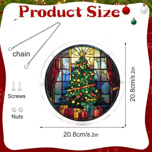 Acryl kerstboom hangend bord detail, 20,8 cm diameter, inclusief ketting en schroeven inbegrepen.