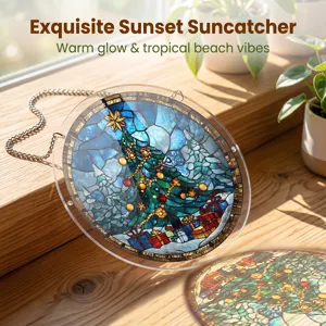 Acryl kerstboom zonnevanger raam hangend ornament tropisch strand glas in lood stijl