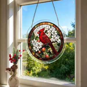 Acryl rode kardinaal hangende raamdecoratie glas-in-lood vogel hanger voor feestdagen