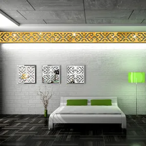 3D Acrylic Mirror Wall Sticker Self Adhesive Flexible Skirting Line Ceiling Decorative Decal Geometric Home Decor