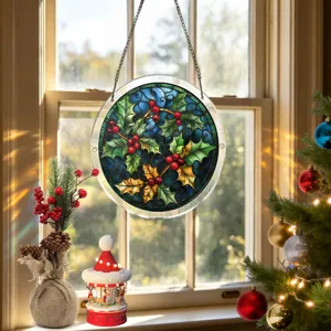 Rond acryl kerst hulst bes hangend raam ornament voor vakantie feestelijk decoratie.