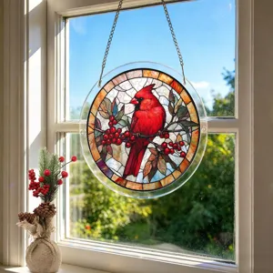 Acryl Rode Kardinaal Raam Hangende Decoratie Kerst Gekleurd Glas Effect Ornament