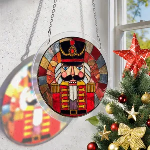 Decorazione per finestra sospesa in vetro colorato di schiaccianoci acrilico Natale.