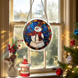 Kerst sneeuwpop acryl puzzel hangend bord detail, ideale feestelijke raamdecoratie ornament.